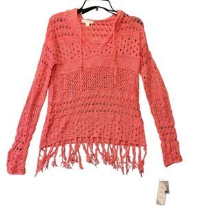 It's Our Time Orange Sweater Preppy Fringe Knit Long Sleeves NEW Y2Womens Size M